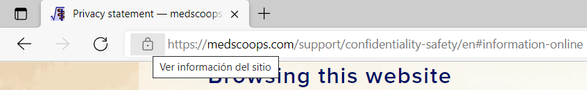 Edge example – figure 1 of 5: press the small padlock on the left of the address (click to continue)