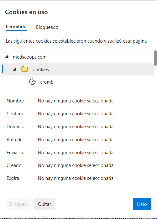 Edge example – figure 3 of 5: select a cookie, read its information and decide about it (click to continue)